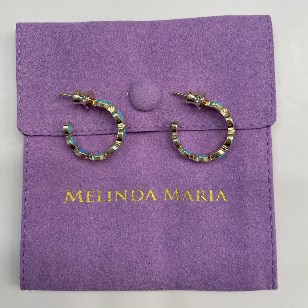 NWT Melinda Maria “She’s an Icon” Blue Opal .75 Hoops - Picture 5 of 8